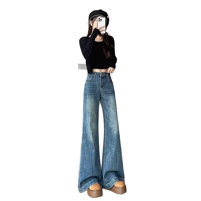 梨形身材牛仔裤女2025春季新款韩版高腰弹力宽松显瘦阔腿喇叭裤潮|undefined