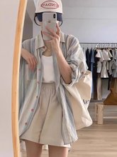 条纹衬衫女气质长袖防晒上衣开衫外套韩版春夏宽松bf慵懒风蓝色