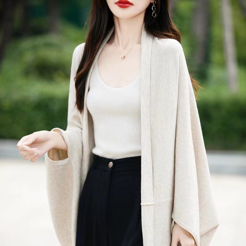 긴팔 루즈한 레이지 스타일 재킷과 함께 입는 신작 가을 겨울 긴팔 대형 숄 니트 중간 길이 가디건
