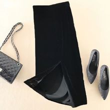 金丝绒开叉a字半身裙女秋冬新款黑色直筒长裙显瘦高腰显瘦一步裙