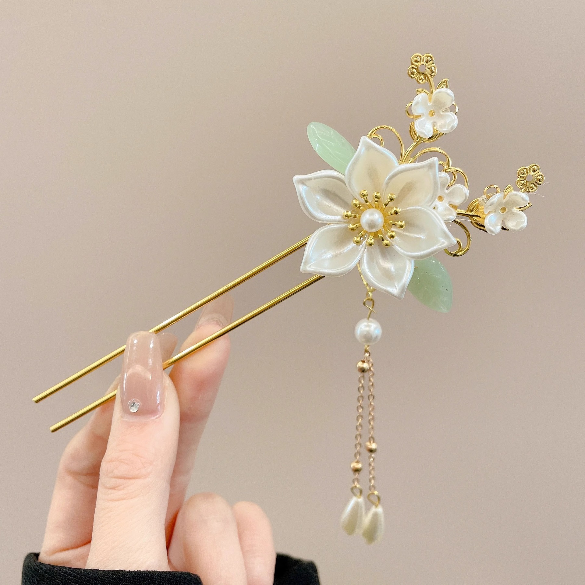 Horquilla de flores con flecos de estilo antiguo, temperamento femenino de alto nivel, escalón, horquilla de Hanfu, horquilla de cabello en la parte posterior de la cabeza, tocado de horquilla