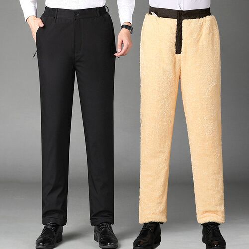 Men's High-Waisted Lamb Wool Pants with Fleece Lining and Thickening, Loosely Fitted Waist, Outer Wearing Casual Cotton Pants for Middle-Aged and Elderly Men