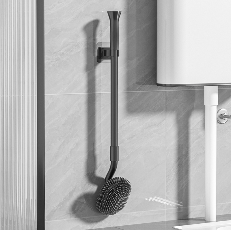 Cepillo de inodoro, mango de acero, cepillo de inodoro de mango largo retráctil, cepillo de plástico TPR, cepillo de limpieza de codo S, juego de succión de inodoro de pared