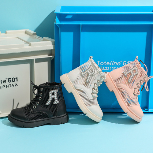 Girls' boots British style spring and autumn big children's Martin boots breathable soft soles fashionable princess leather boots children's low boots