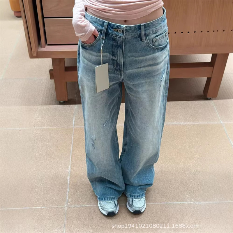 Niche Alright Mid-Waist Whiskered Washed Distressed Denim Women's 26 Early Spring New Style Loose Straight-Leg Pants Niche Alright Mid-Waist Whiskered Washed Distressed Denim Women's 26 Early Spring New Style Loose Straight-Leg Pants