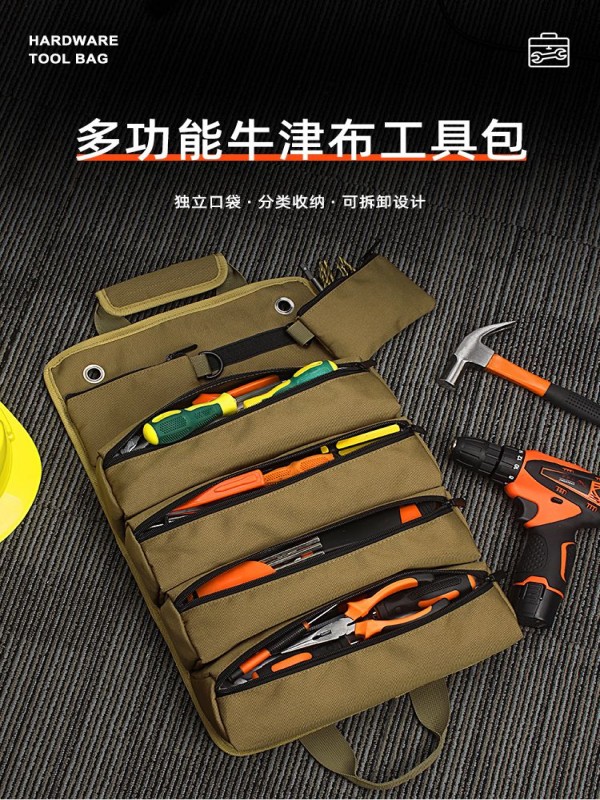 Rollo de herramientas para electricistas, tela Oxford, engrosado, electricista, bolsa de almacenamiento para carpintería, kit de herramientas de hardware para automóviles