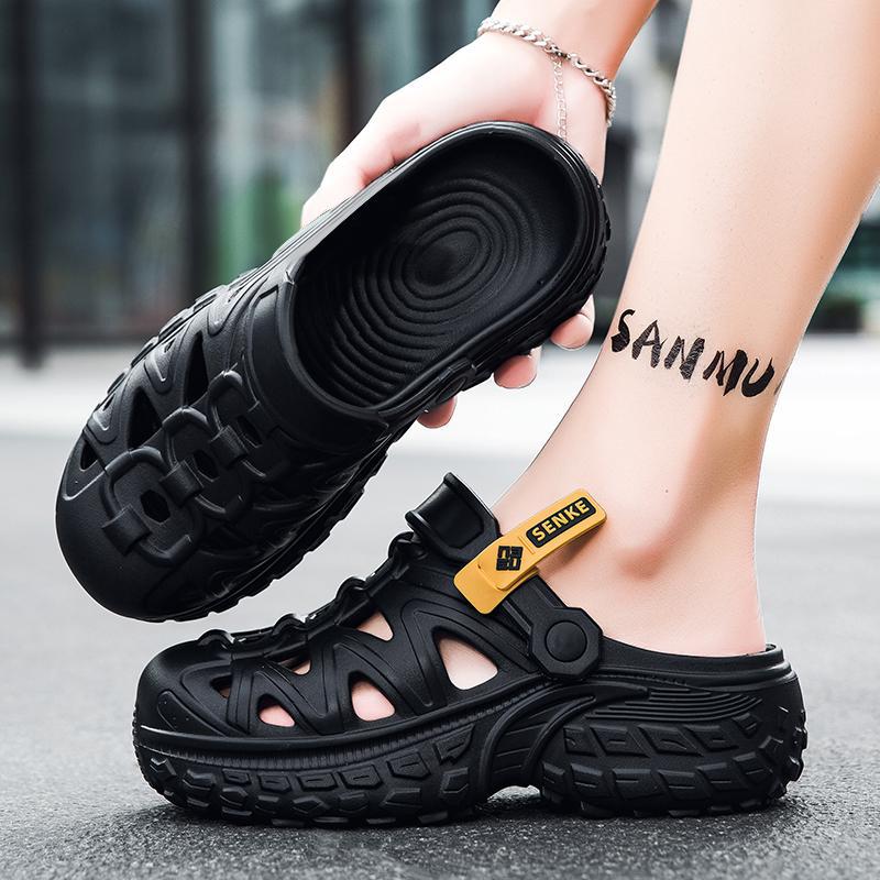 Zapatos con agujeros para hombre verano nuevo estilo ropa exterior deportes antideslizantes suela gruesa pisando mierda sensación rafting en la playa sandalias de río vadeo