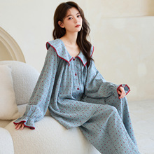 纯棉双层纱布薄款数印清新唯美风甜美女生睡衣家居服春夏长袖长裤