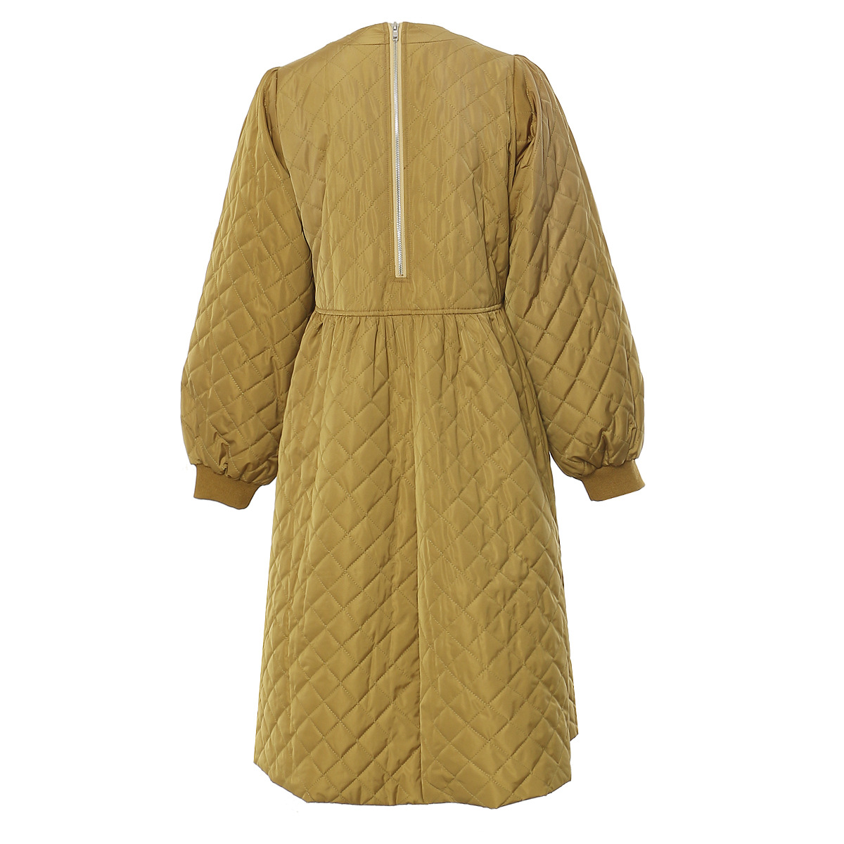 Autumn Winter round Neck Quilted High Waist Loose Dress Cotton Padded Jacket for Women