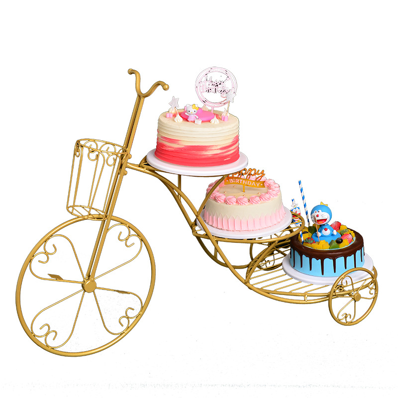 Soporte de pastel de hierro de estilo europeo creativo de tres capas decoración de mesa de postre cumpleaños boda multicapa en forma de corazón bicicleta merienda soporte
