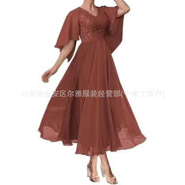 亚马逊外贸晚礼服新款宽松修身伴娘服日常可穿派对雪纺跨境连衣裙
