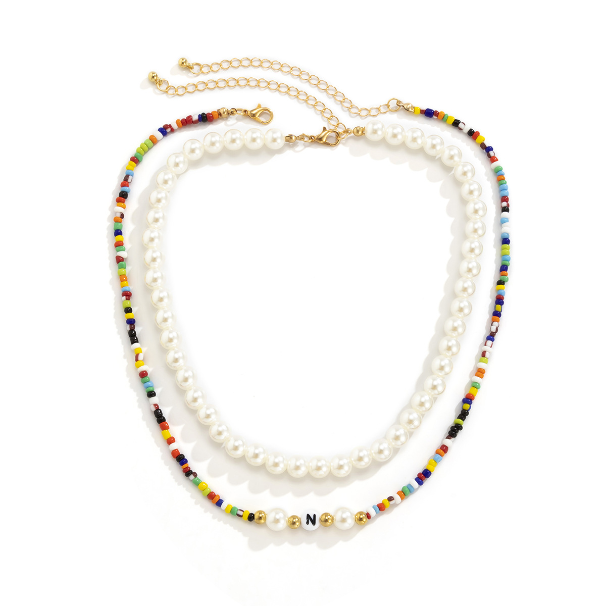 Cross-border Jewelry Mix And Match Rice Bead Woven Contrast Color Necklace Imitation Pearl Eye Letter Necklace display picture 4