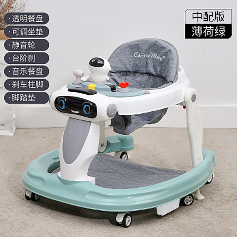 Andador para bebés con mango de empuje, juguete musical educativo para sentarse, bandeja desmontable, altura ajustable, antivuelco. image 12