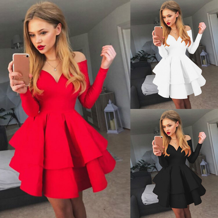 sexy and elegant deep V-neck long-sleeved dress princess dress evening party_senzul.com