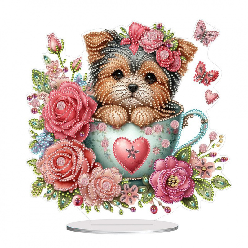 5D跨境新品 钻石画茶杯狗摆件5D宝石刺绣艺术家庭办公室桌面装饰