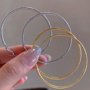 European and American Ins Large Circle Elegant Trendy Girls Frosted Earrings S925 Silver Needle Earrings Personalized Popular Hoop Earrings