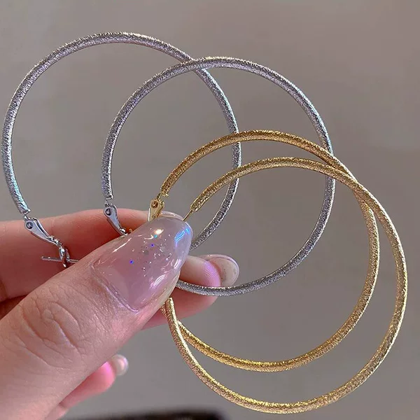 European and American Ins Large Circle Elegant Trendy Girls Frosted Earrings S925 Silver Needle Earrings Personalized Popular Hoop Earrings