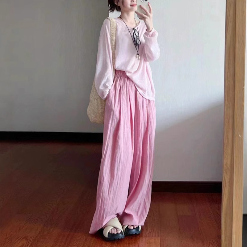 Spring/Summer 2026 Dopamine Korean Style Outfit with a Complete Set of Fashionable Sun Protection Shirt and Yamamoto Pants Two-Piece Set for Women Spring/Summer 2026 Dopamine Korean Style Outfit with a Complete Set of Fashionable Sun Protection Shirt and Yamamoto Pants Two-Piece Set for Women