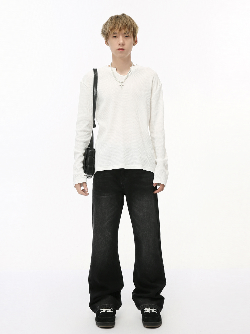 MTLCLOTHES Hombres| High Street American Vibe Retro Micro-Related Grey Negro Lavable Pantalones Jeans