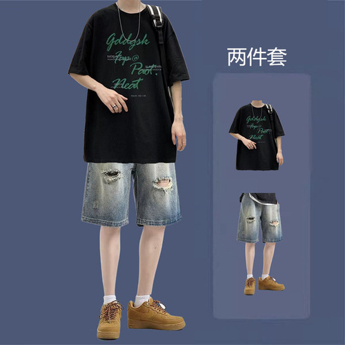 Short-sleeve shorts men's set match summer T-shirt set youth student men's fashion trend