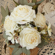 仿真花假花花束7头焦边多层玫瑰绢花 花艺 家居装饰摆设场景布置