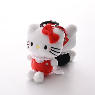 New Cute Pearl Kt Cat Plush Toy Keychain Ready-Made Cartoon Straw Hat Cat Doll Bag Pendant Accessories