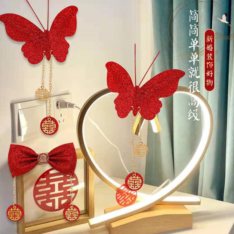 Venta al por mayor decoración de la boda suministros rojo tridimensional simulación mariposa boda habitación decoración dormitorio sala de estar Fondo pared diseño