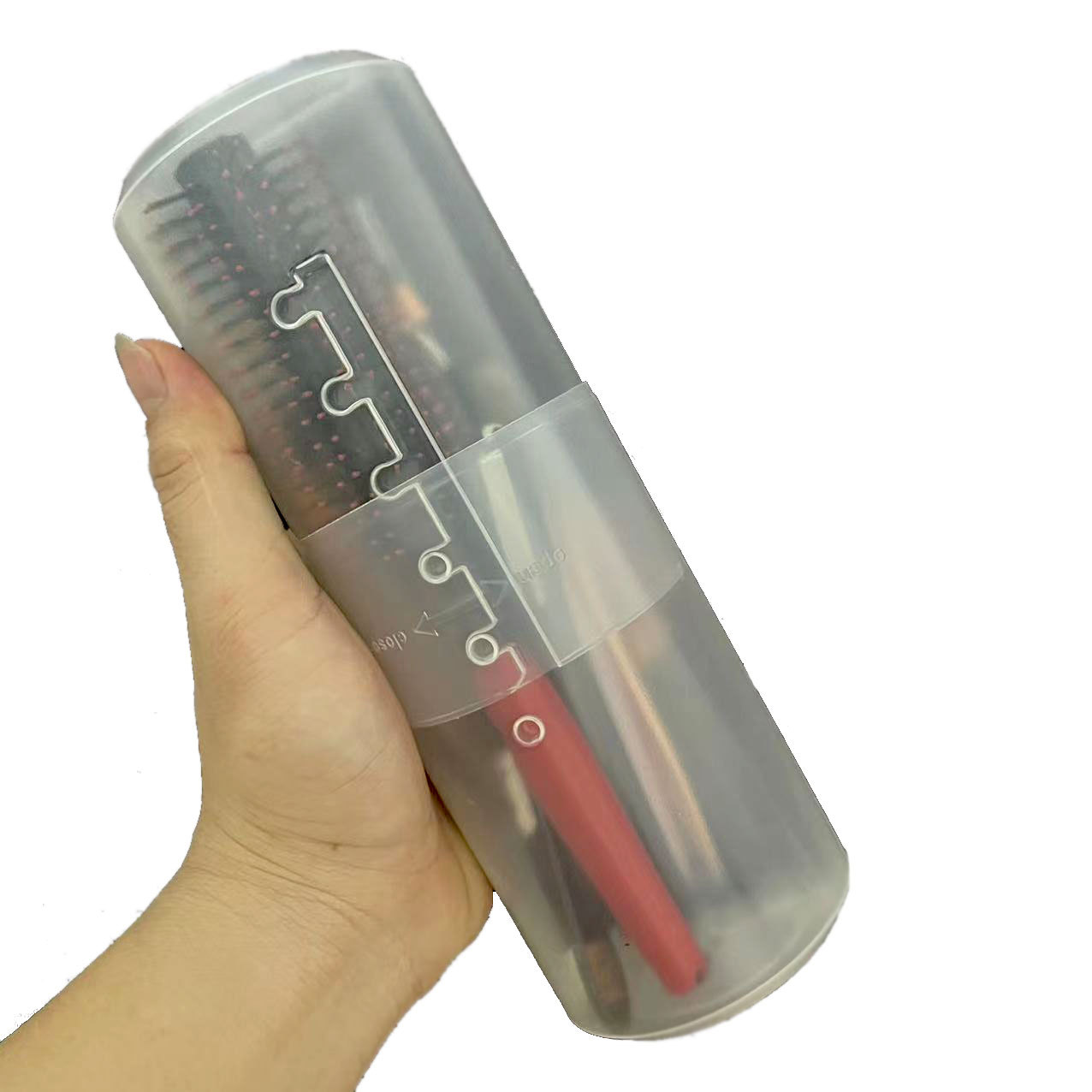 Cepillo de escritorio ajustable simple cepillo de polvo cubierto cepillo de maquillaje cubo pluma peine almacenamiento cubo telescópico portátil con tapa