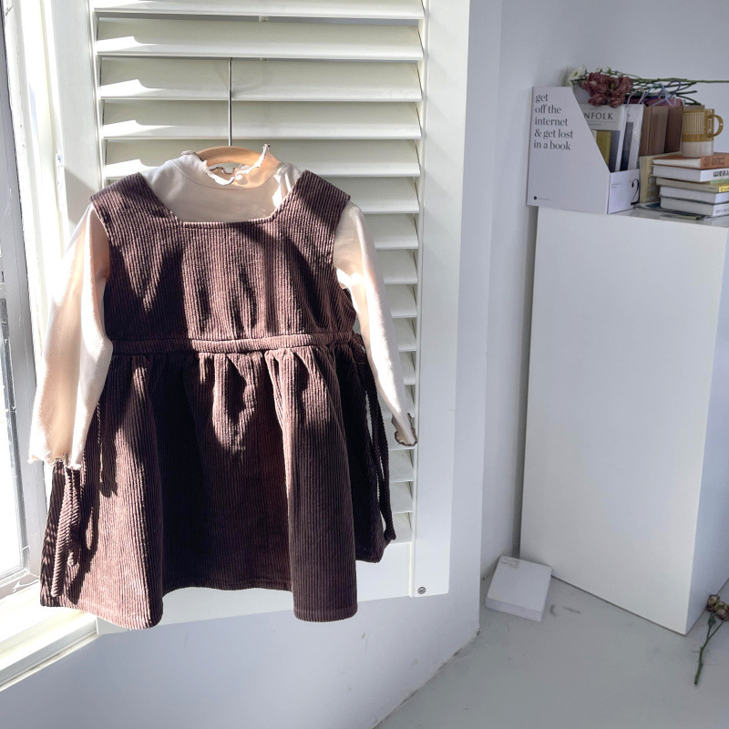 Gonna in velluto a coste autunno nuova edizione coreana con cinturino per bambini Set da due pezzi con fondo casual ampio e versatile per ragazza_voghion.com