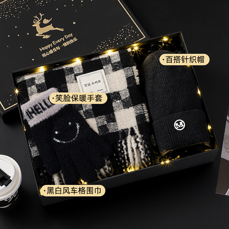 Black and white windmill plaid scarf ❤ Yulu has you gift box [package 4]