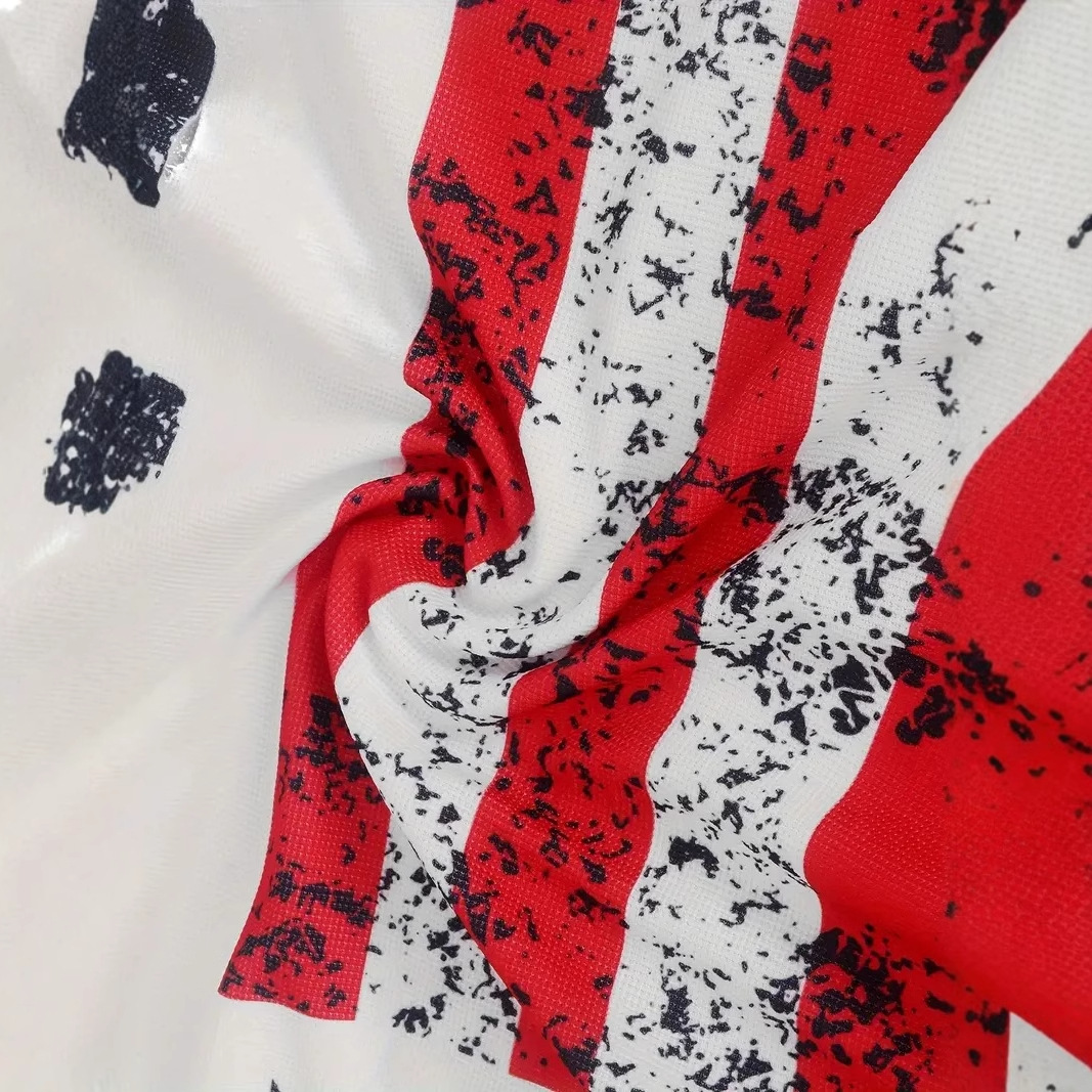 Paño de malla de alta calidad transpirable suelta manga corta solapa cremallera POLO camisa clásica bandera de EE. UU. Impresión digital 3D