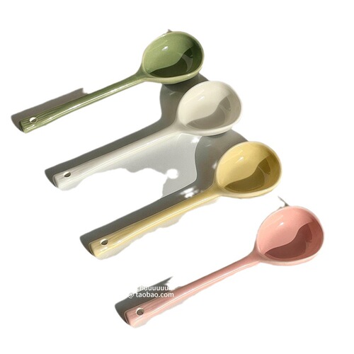 Ins style hand-kneaded irregular Japanese-style ceramic spoon, high-looking household soup long-handled rice spoon, snail rice spoon