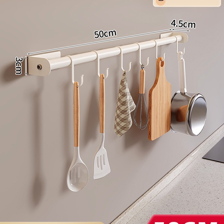 Marco de gancho de cocina blanco, poste de gancho sin perforación, soporte de cuchara de espátula de pared de cocina, estante de almacenamiento de gancho de fila