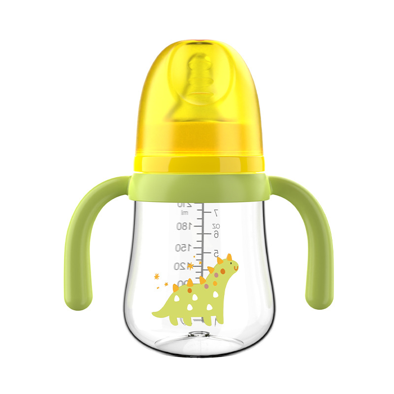 Chupete de boca ancha para bebés 210/270ml serie de barriga grande con mango biberón PP sin pajita