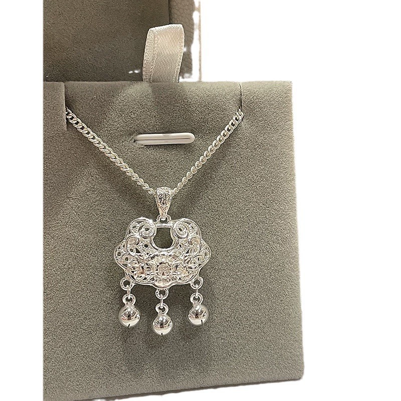 Children's pendant, necklace, gift box, thin weaving, silver 999 sample, longevity lock, silver lock