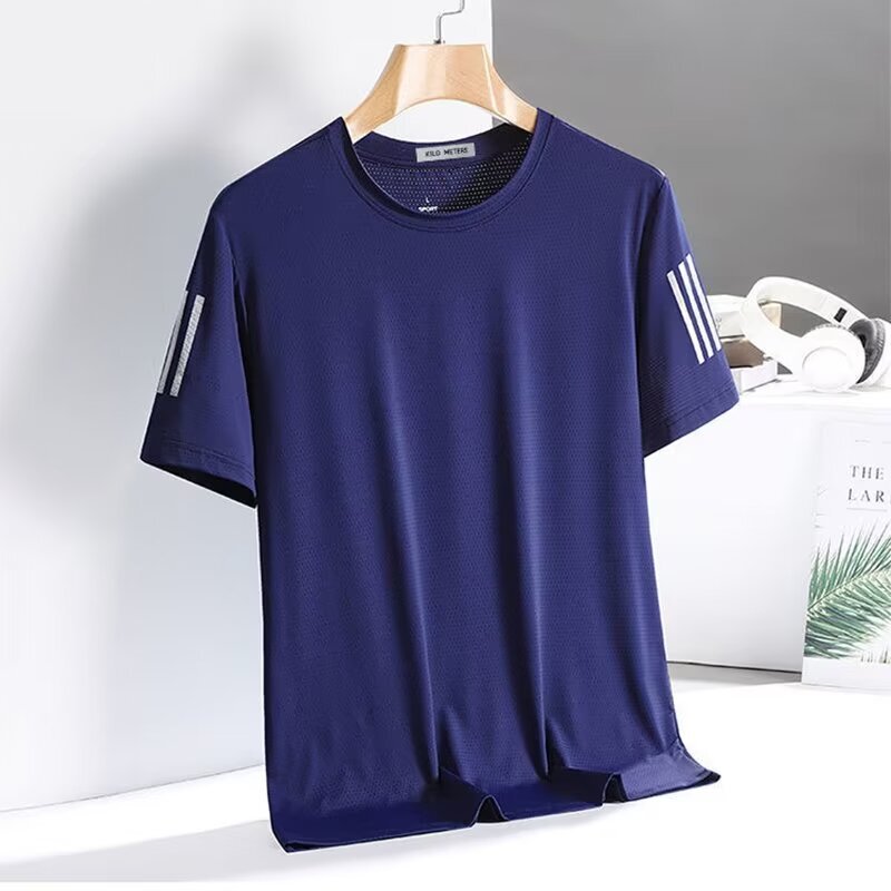クールアイスシルク Tシャツメンズ半袖貿易新作夏薄手速乾通気性半袖メンズルーズトップ|undefined