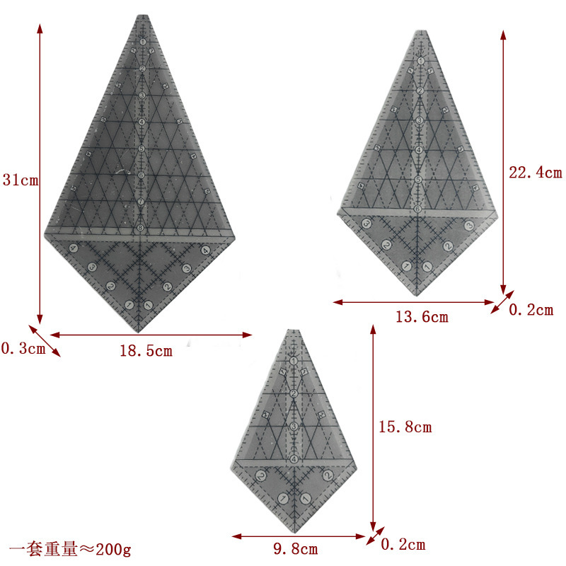 Diseño de prendas de vestir acrílico 90 ° regla de costura de tela de corte de tela doble regla de patrón de tela de corte