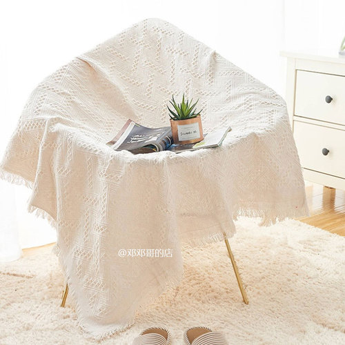 Ins style white knitted tablecloth sofa throw blanket sofa cover TV cabinet cover picnic cloth Nordic French throw towel