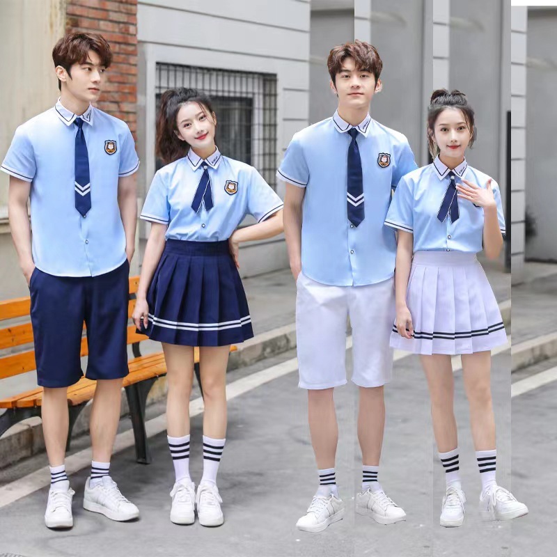 British academy style middle school student uniform summer graduation photo short sleeve shirt pleated skirt suit class clothing factory wholesale British academy style middle school student uniform summer graduation photo short sleeve shirt pleated skirt suit class clothing factory wholesale