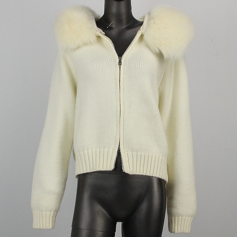 Women's Clothing Spot autumn and winter new casual hooded real fox fur collar fashionable all match knitted sweater outerwear fur coat women_voghion.com