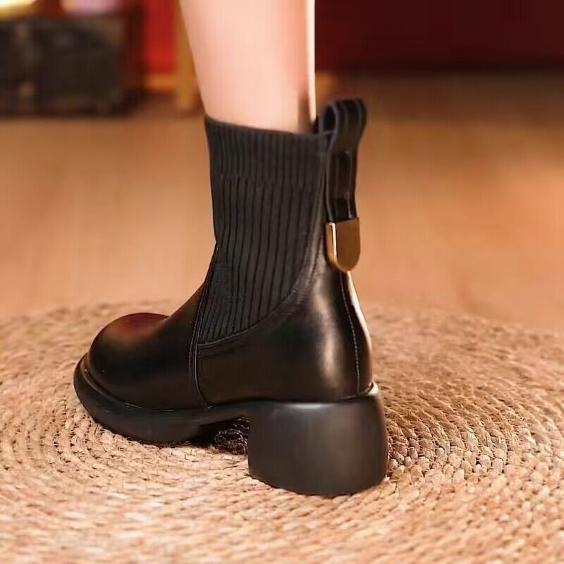 Chaussures Martin en cuir véritable ShoeVault Foreign Trade Cross-Border pour femmes, collection automne-hiver 2024, modèle polyvalent à enfiler et extensible_voghion.com