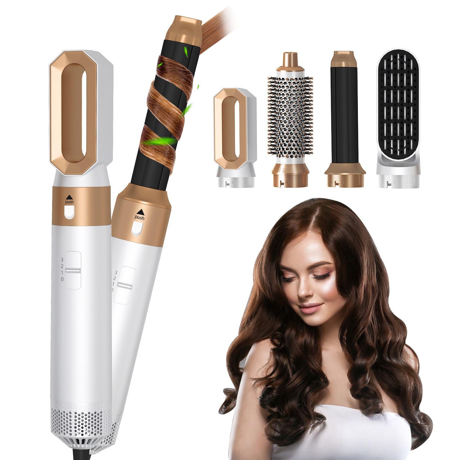 Cross-border Multifunctional Hot Air Comb 5-in-1 Automatic Curling Wand, Suction Dryer, Hair Styling And Straightening_voghion.com