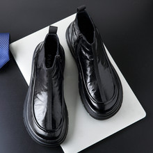 秋季短靴韩版马丁靴短筒高级感真皮羊皮靴子2023新款黑色马丁靴男