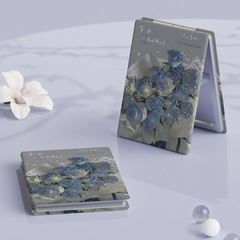 Ins ice blue mini mirror, portable, student hand-held dual-sided foldable makeup mirror, handheld cosmetic mirror