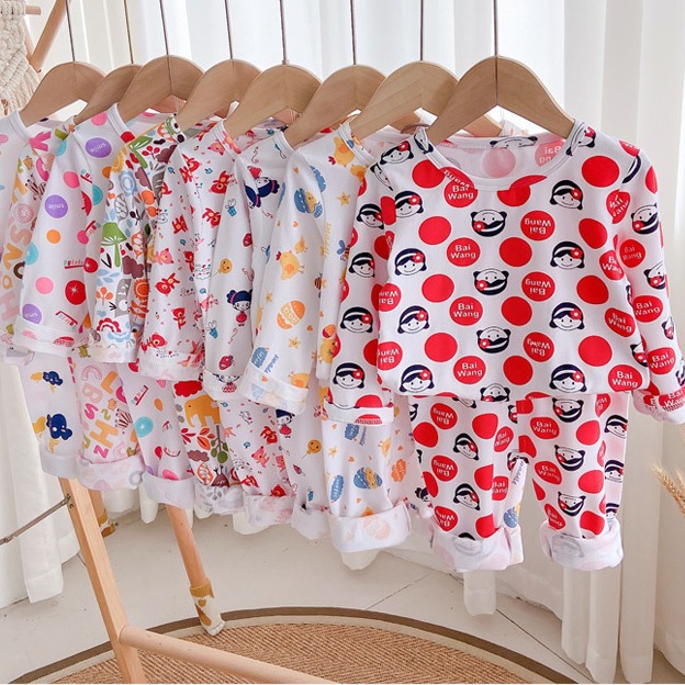 Traje de ropa interior de algodón de lycra para niños 1-3 años 4 primavera y verano Mujer infantil de manga larga homewear pijamas para niños