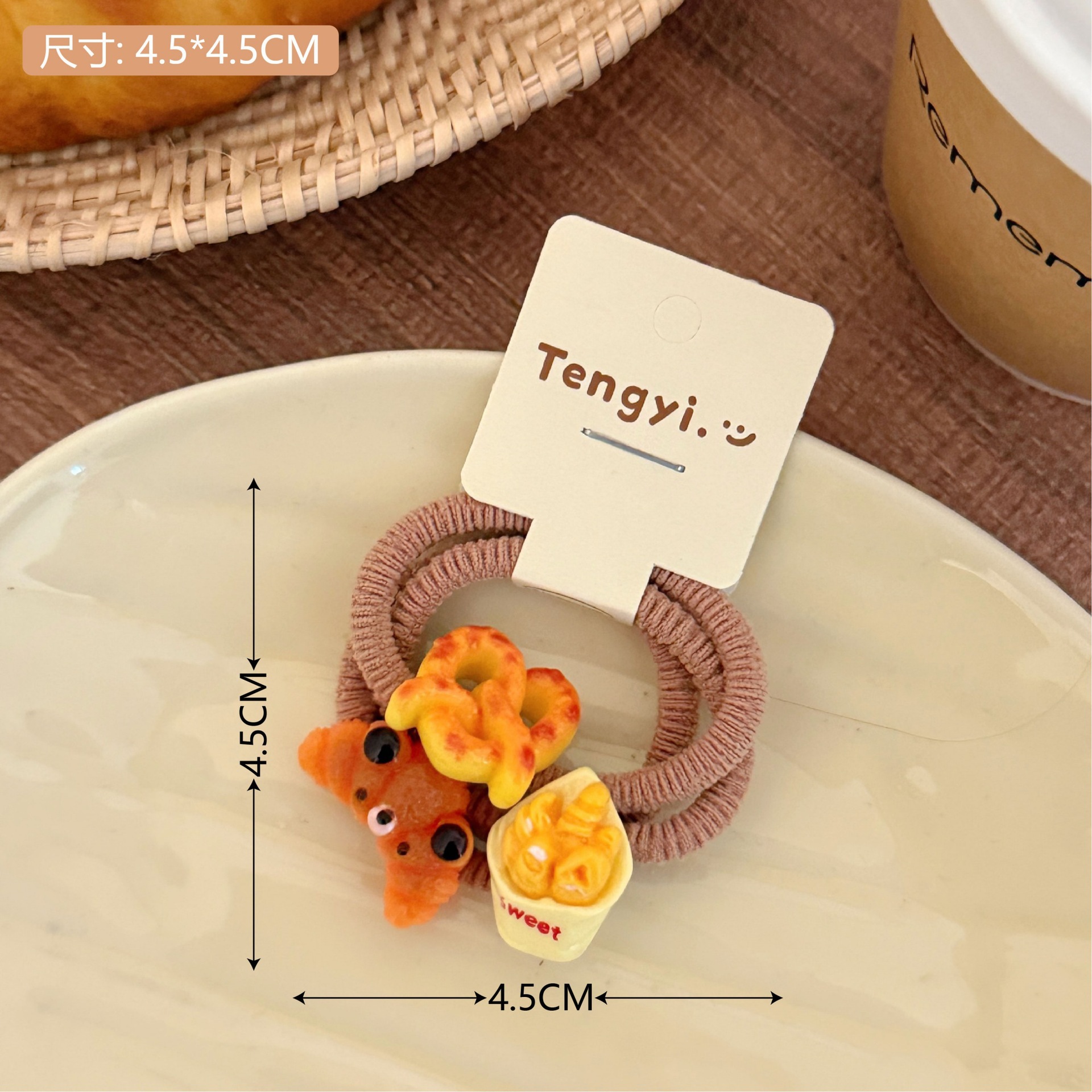 Caricatura lindo cerdo comer jugar pan divertido niño cabello cuerdas de pelo beige intestino pequeño círculo de alta elasticidad estudiante cabello adornamiento para mujeres