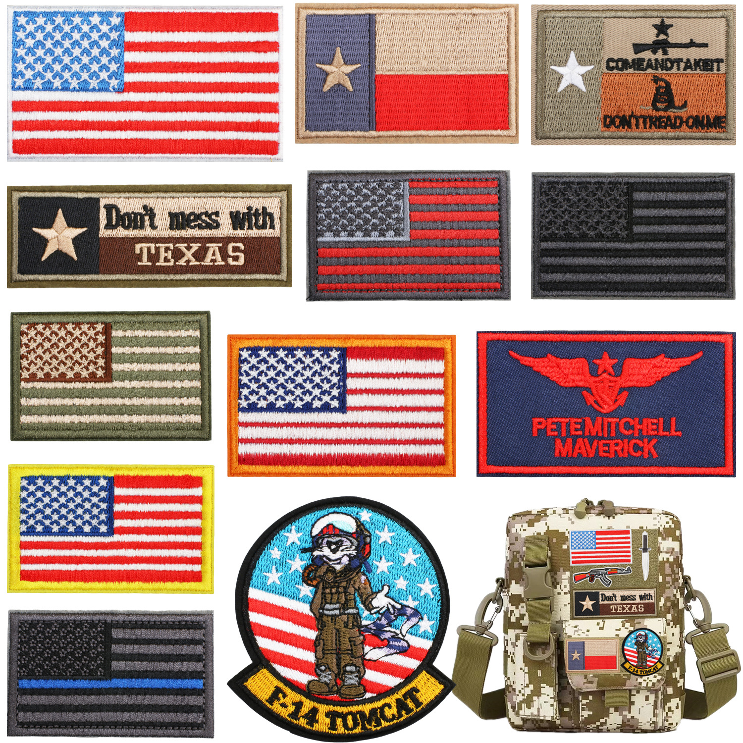 黑狐军迷士气夹克装扮补丁贴美国国旗刺绣布贴飞行员绣花标熨烫