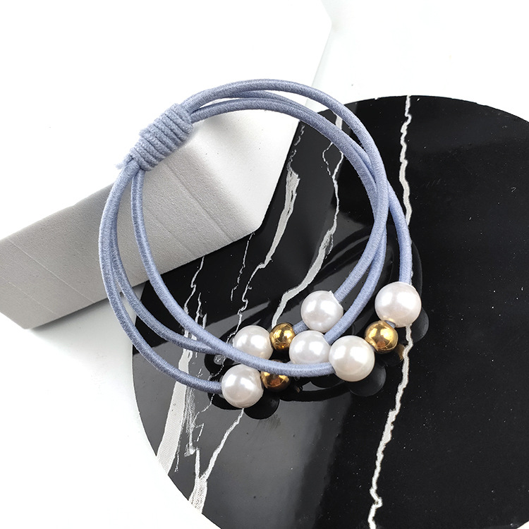 Women's Gender Simple Style Style Korean Style Three-in-one Pearl Hair Band High Elasticity Simple Handmade Knotted Hair Rubber Band Hair Rope Factory Wholesale