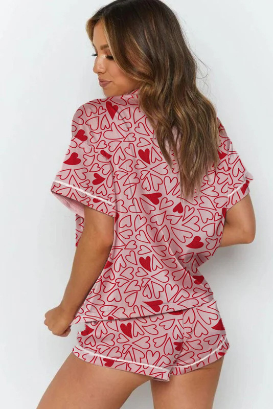 Regular Top Length Shorts Sets Sets Type 2 Pieces Set Quantity Holiday Women's Cartoon Style Heart Shape Imitated Silk Polyester Shorts Sets Pajama Sets