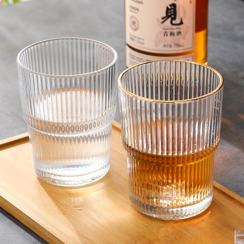 Ins Vertical Pattern Glass Coffee Cup Ice American Latte Cup Household High-Value Bamboo Cup Office Straw Cup Ins Vertical Pattern Glass Coffee Cup Ice American Latte Cup Household High-Value Bamboo Cup Office Straw Cup